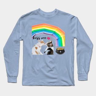 Playful kittens and rainbow with lucky pot - loving kittens Long Sleeve T-Shirt